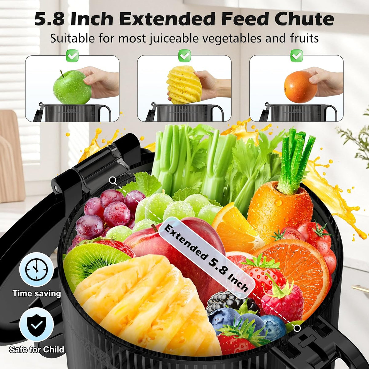 Juicer Machines with 5.8" Large Chute, 2-in-1 Cold Press Juicer for Whole Vegetables Fruits 400W, Masticating juicer Easy to Clean Juice Extractor Machine for Making Nut Mike, Juice, Premium Gray