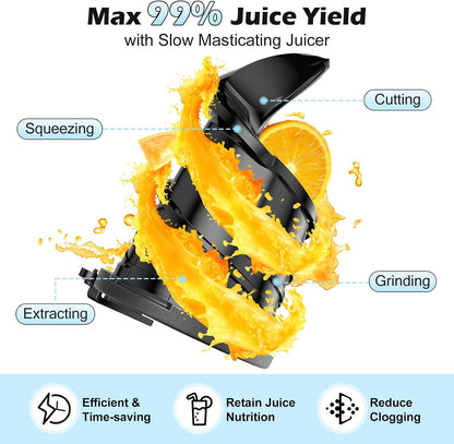 Juicer Machines with 5.8" Large Chute, 2-in-1 Cold Press Juicer for Whole Vegetables Fruits 400W, Masticating juicer Easy to Clean Juice Extractor Machine for Making Nut Mike, Juice, Premium Gray