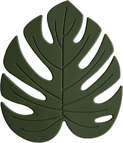 Silicone Trivet Mat Set of 2, Monstera Pot Holder Hot Pads for Table & Countertop, Soft Rubber Multi-Use Trivets for Pots & Dish, Non Slip Coasters (Large)
