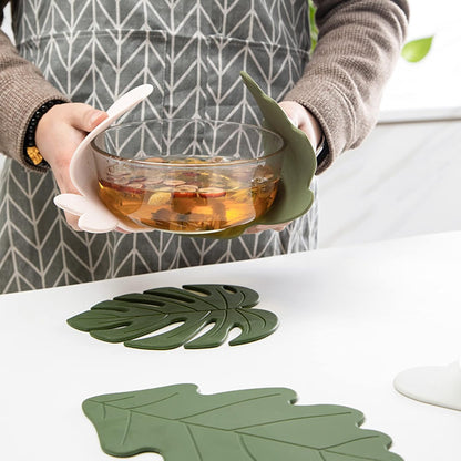 Silicone Trivet Mat Set of 2, Monstera Pot Holder Hot Pads for Table & Countertop, Soft Rubber Multi-Use Trivets for Pots & Dish, Non Slip Coasters (Large)