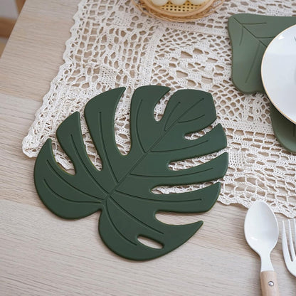 Silicone Trivet Mat Set of 2, Monstera Pot Holder Hot Pads for Table & Countertop, Soft Rubber Multi-Use Trivets for Pots & Dish, Non Slip Coasters (Large)