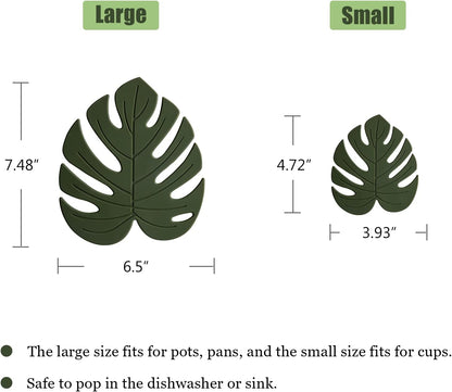 Silicone Trivet Mat Set of 2, Monstera Pot Holder Hot Pads for Table & Countertop, Soft Rubber Multi-Use Trivets for Pots & Dish, Non Slip Coasters (Large)