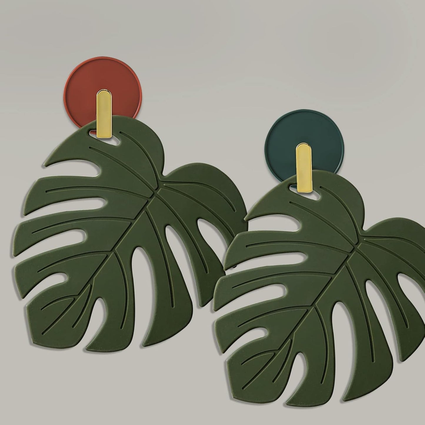 Silicone Trivet Mat Set of 2, Monstera Pot Holder Hot Pads for Table & Countertop, Soft Rubber Multi-Use Trivets for Pots & Dish, Non Slip Coasters (Large)