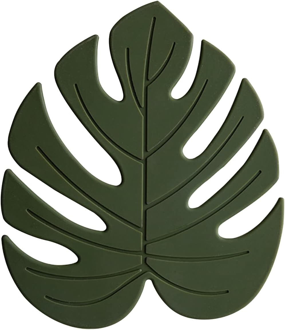 Silicone Trivet Mat Set of 2, Monstera Pot Holder Hot Pads for Table & Countertop, Soft Rubber Multi-Use Trivets for Pots & Dish, Non Slip Coasters (Large)
