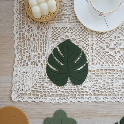Silicone Trivet Mat Set of 2, Monstera Pot Holder Hot Pads for Table & Countertop, Soft Rubber Multi-Use Trivets for Pots & Dish, Non Slip Coasters (Large)