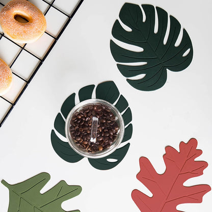 Silicone Trivet Mat Set of 2, Monstera Pot Holder Hot Pads for Table & Countertop, Soft Rubber Multi-Use Trivets for Pots & Dish, Non Slip Coasters (Large)