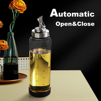 Glass Olive Oil Dispenser Bottle -2 Pack17oz Oil and Vinegar Cruet Set with Steel Spouts and Labels for Kitchen Cooking, Salad Dressing, and BBQ (Silver)