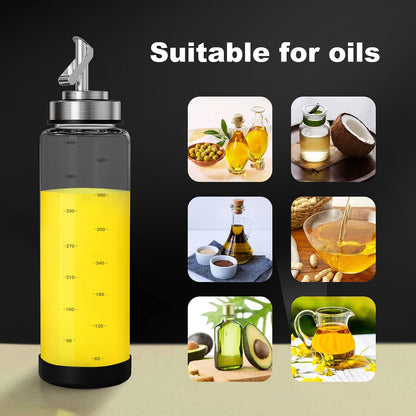 Glass Olive Oil Dispenser Bottle -2 Pack17oz Oil and Vinegar Cruet Set with Steel Spouts and Labels for Kitchen Cooking, Salad Dressing, and BBQ (Silver)