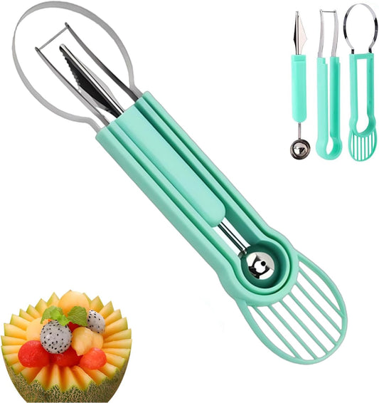 Fruit Cutter Slicer Tool Watermelon Plastic Stainless Steel Melon Baller Scoop Kitchen Scooper Gadget Kit for Making Juice Fruit Salad
