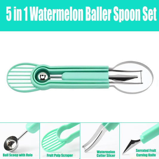 Fruit Cutter Slicer Tool Watermelon Plastic Stainless Steel Melon Baller Scoop Kitchen Scooper Gadget Kit for Making Juice Fruit Salad