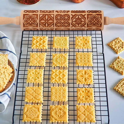 Floral Vine Embossed Rolling Pins for Cookies, Wooden Engraved Rolling Pins for Baking, Embossing Rolling Pins with Designs, Patterned Rolling Pin Decorative Springerle Mold Stamp Clay Pattern Roller