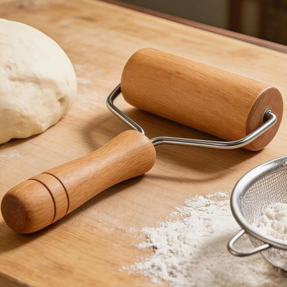 Small Rolling Pin, Wooden Dough Roller, Non-Stick Pizza Roller, T Type Rolling Pins for Kitchen Baking, Pizza Dough Press (3.8 * 7.5 inch)