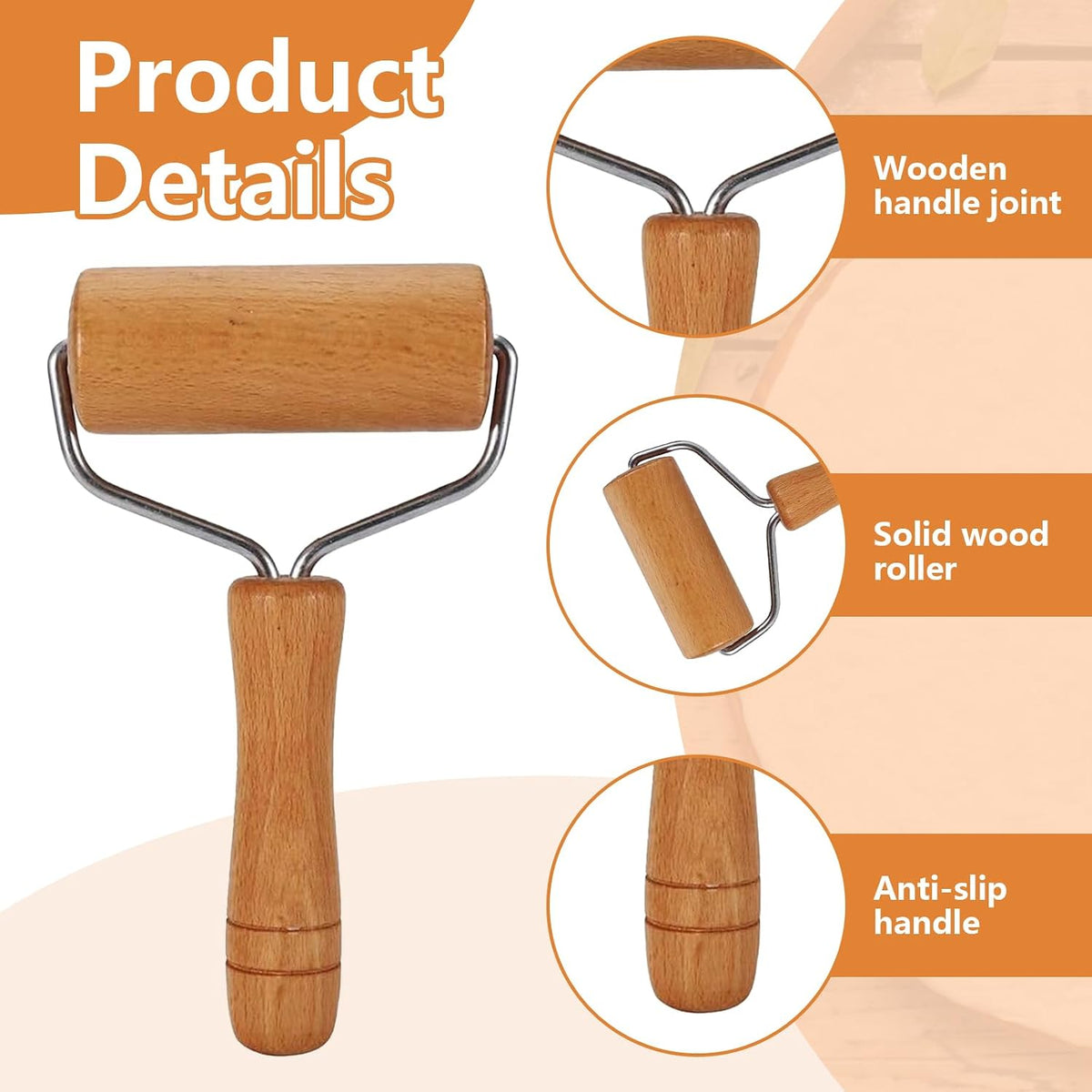 Small Rolling Pin, Wooden Dough Roller, Non-Stick Pizza Roller, T Type Rolling Pins for Kitchen Baking, Pizza Dough Press (3.8 * 7.5 inch)