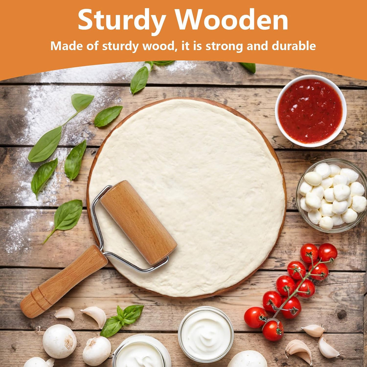 Small Rolling Pin, Wooden Dough Roller, Non-Stick Pizza Roller, T Type Rolling Pins for Kitchen Baking, Pizza Dough Press (3.8 * 7.5 inch)