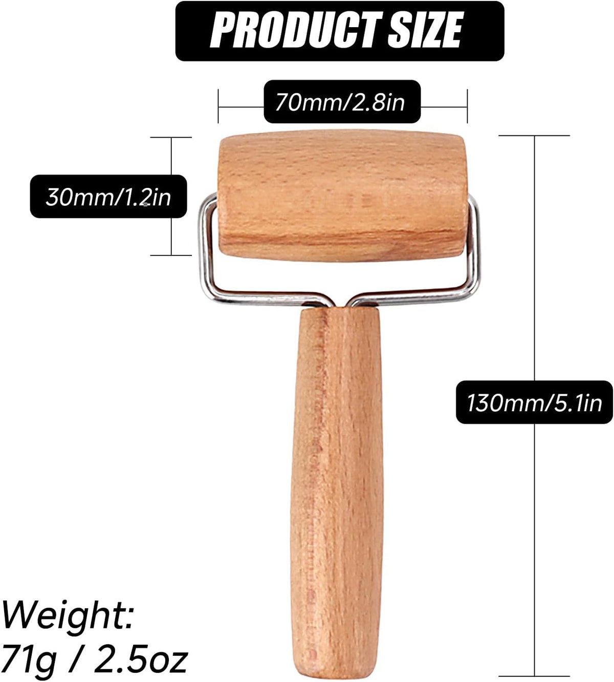 Small Rolling Pin, Wooden Dough Roller, Non-Stick Pizza Roller, T Type Rolling Pins for Kitchen Baking, Pizza Dough Press (3.8 * 7.5 inch)