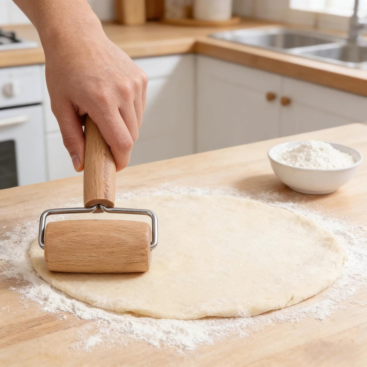 Small Rolling Pin, Wooden Dough Roller, Non-Stick Pizza Roller, T Type Rolling Pins for Kitchen Baking, Pizza Dough Press (3.8 * 7.5 inch)