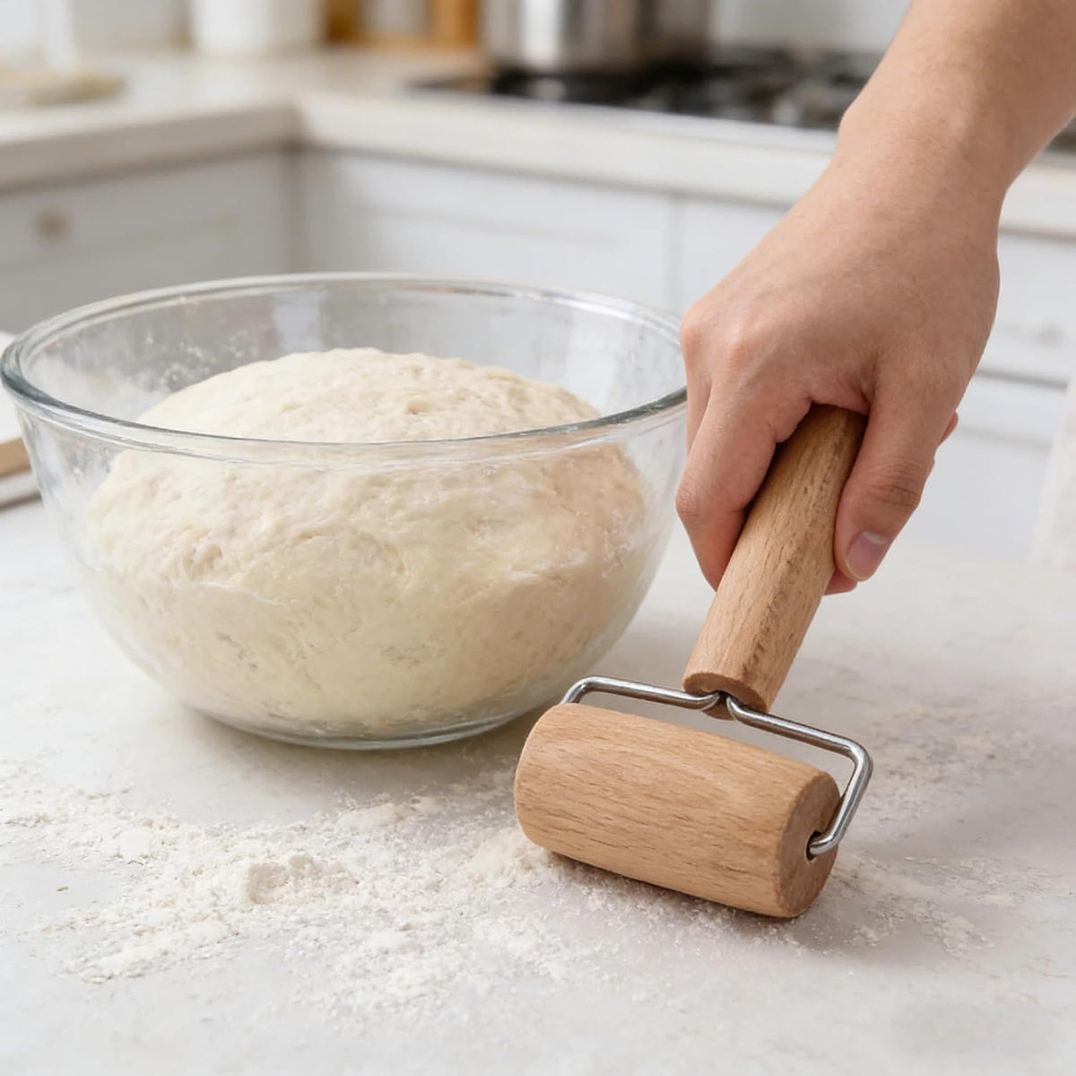 Small Rolling Pin, Wooden Dough Roller, Non-Stick Pizza Roller, T Type Rolling Pins for Kitchen Baking, Pizza Dough Press (3.8 * 7.5 inch)