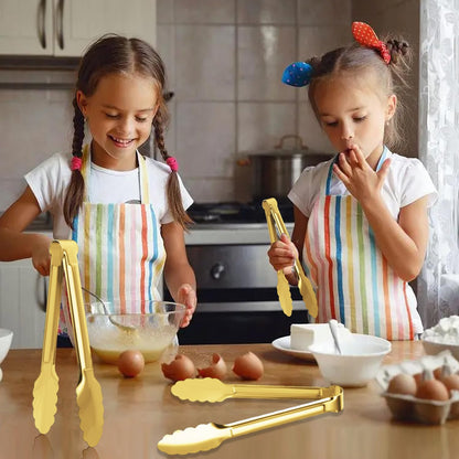 4 Pack Gold Serving Tongs Buffet Tongs Serving Utensils Salad Tongs Stainless Steel Gold Plated Buffet Serving Tongs,9 Inch