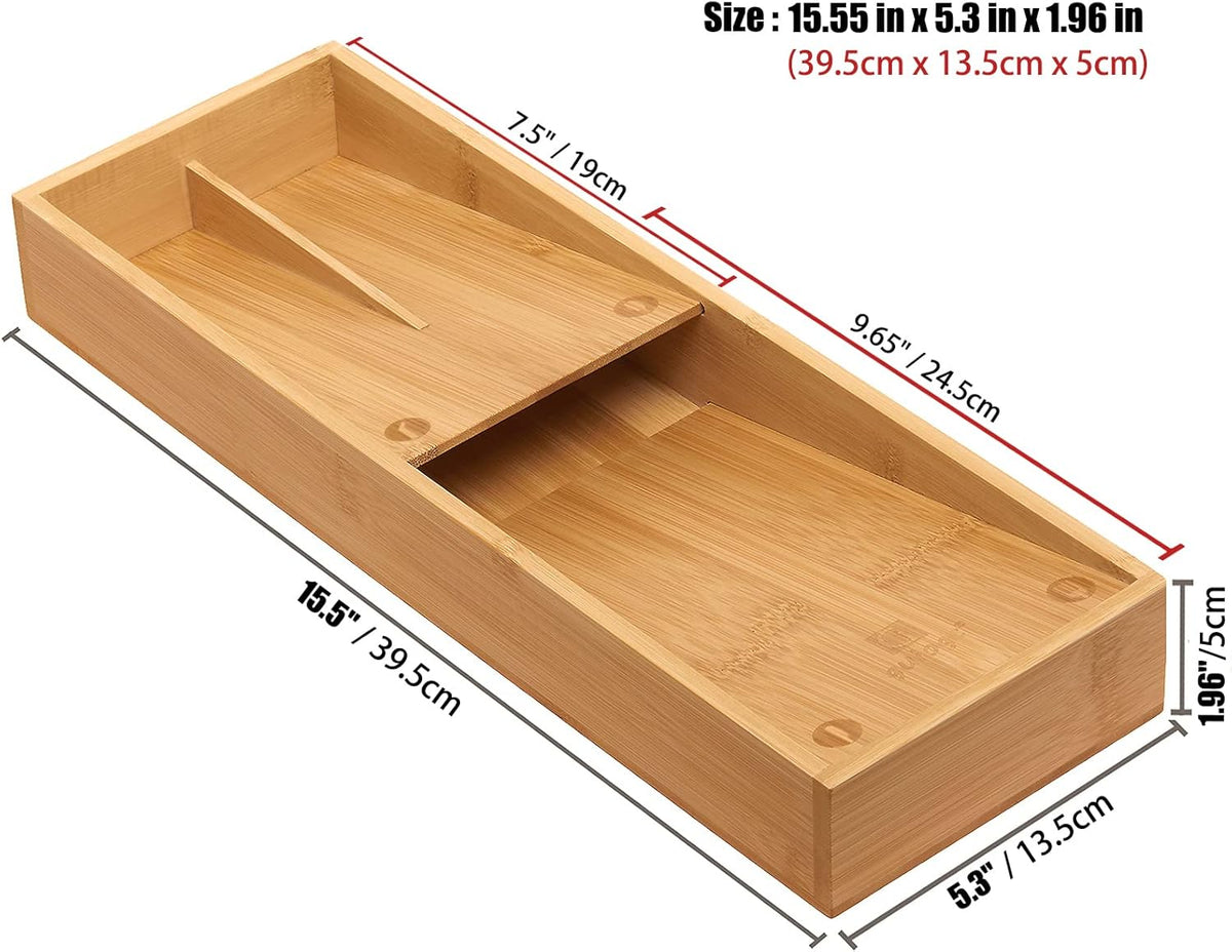 Bamboo Silverware Drawer Organizer, Kitchen Small Silverware Organizer, Utensil Tray Holder, Cutlery Tray for Spoons, Forks, Knives, Suitable for a family of 2-4