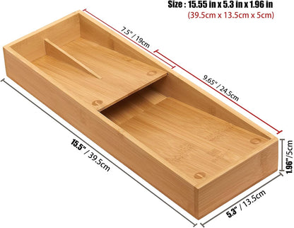 Bamboo Silverware Drawer Organizer, Kitchen Small Silverware Organizer, Utensil Tray Holder, Cutlery Tray for Spoons, Forks, Knives, Suitable for a family of 2-4