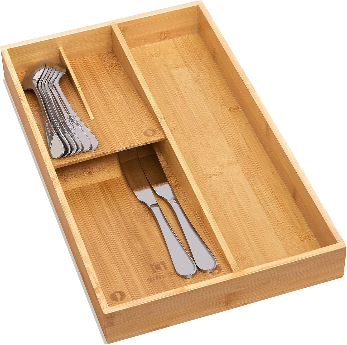 Bamboo Silverware Drawer Organizer, Kitchen Small Silverware Organizer, Utensil Tray Holder, Cutlery Tray for Spoons, Forks, Knives, Suitable for a family of 2-4