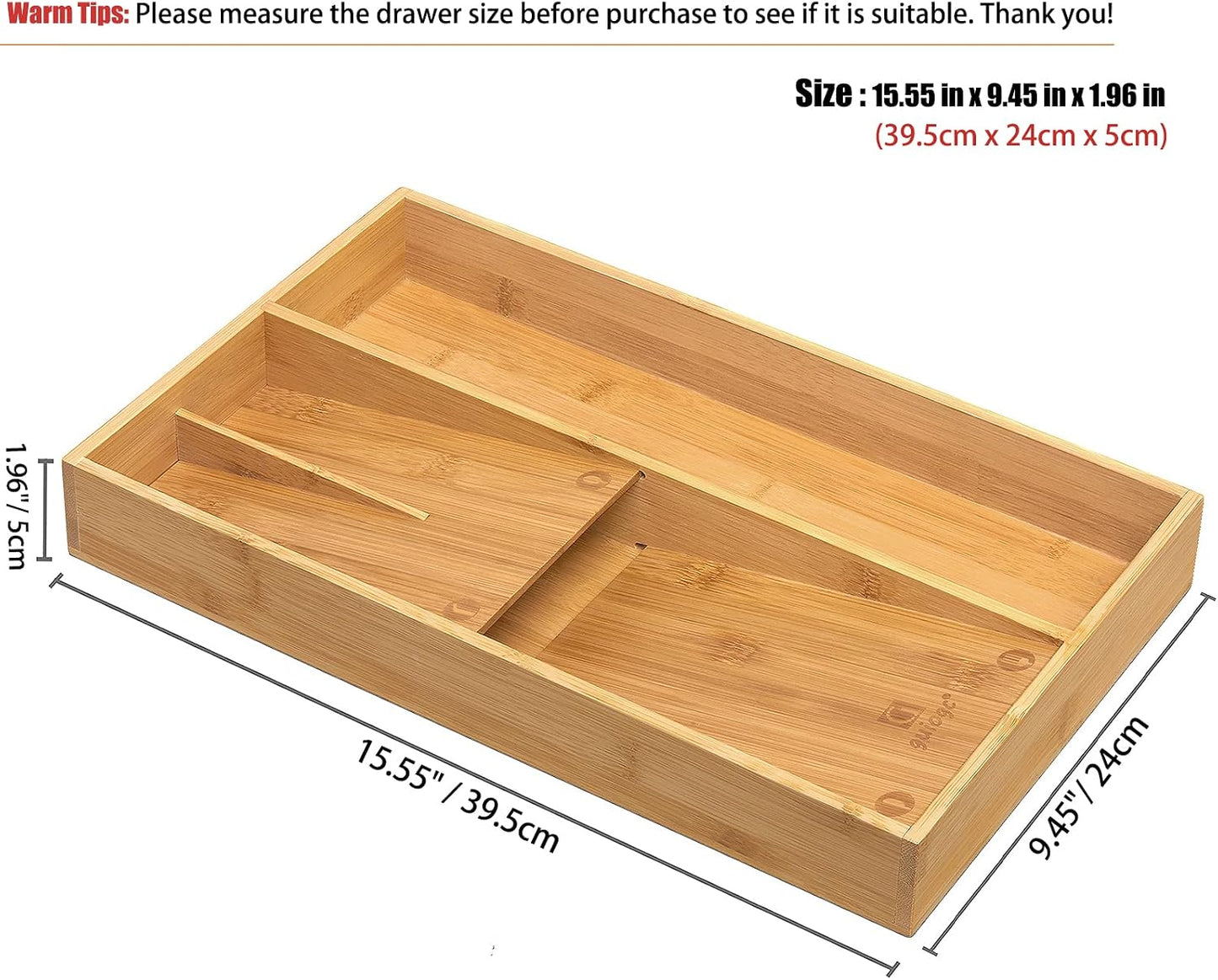 Bamboo Silverware Drawer Organizer, Kitchen Small Silverware Organizer, Utensil Tray Holder, Cutlery Tray for Spoons, Forks, Knives, Suitable for a family of 2-4