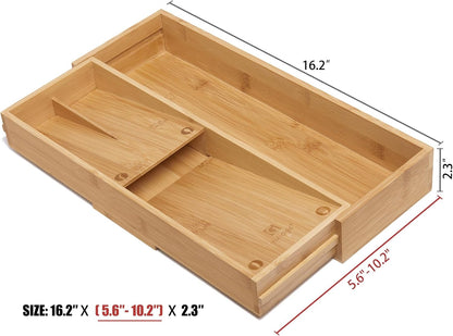 Bamboo Silverware Drawer Organizer, Kitchen Small Silverware Organizer, Utensil Tray Holder, Cutlery Tray for Spoons, Forks, Knives, Suitable for a family of 2-4
