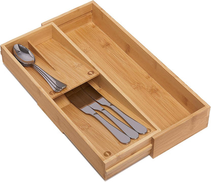 Bamboo Silverware Drawer Organizer, Kitchen Small Silverware Organizer, Utensil Tray Holder, Cutlery Tray for Spoons, Forks, Knives, Suitable for a family of 2-4