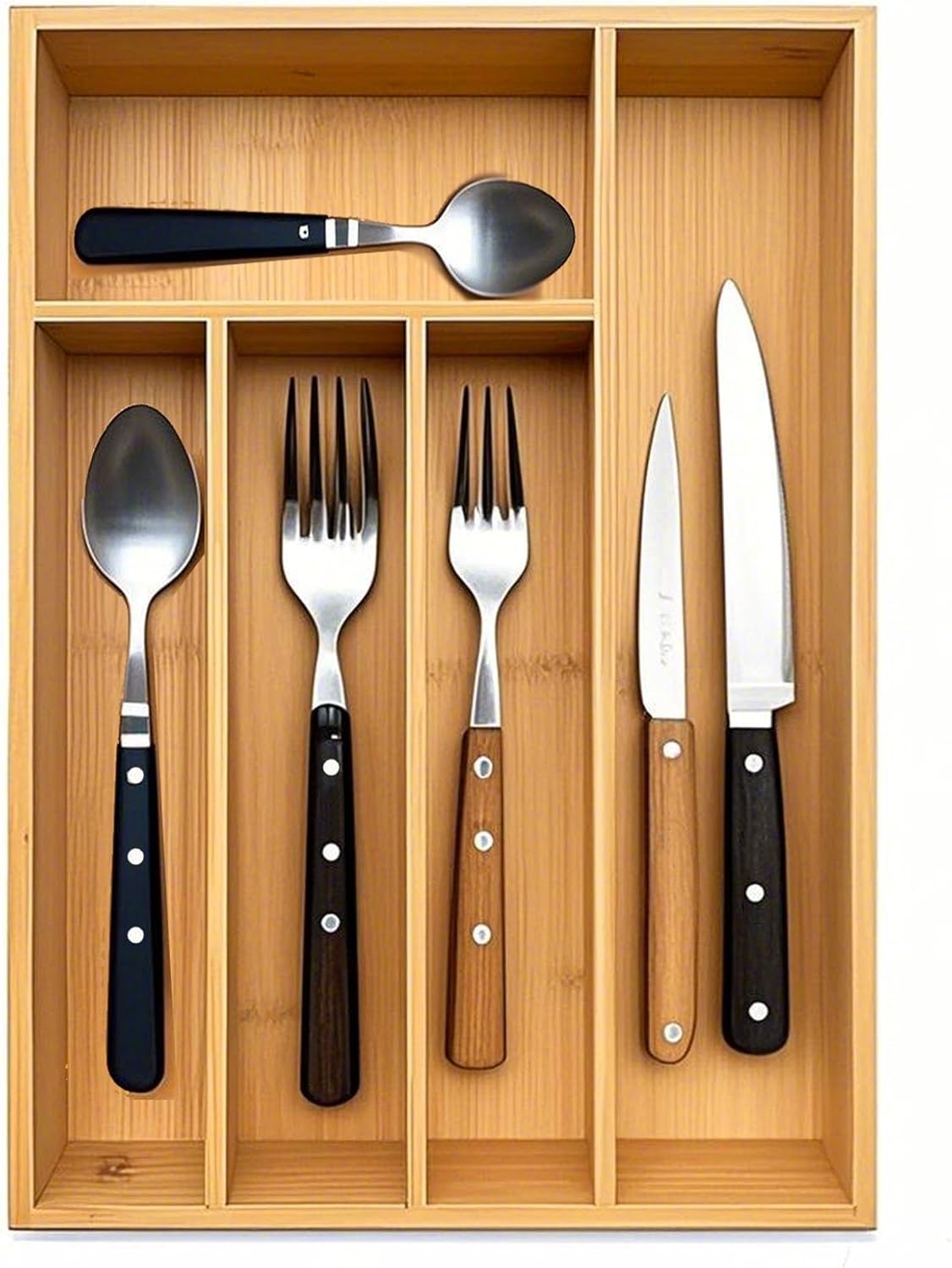 Bamboo Silverware Drawer Organizer, Kitchen Small Silverware Organizer, Utensil Tray Holder, Cutlery Tray for Spoons, Forks, Knives, Suitable for a family of 2-4