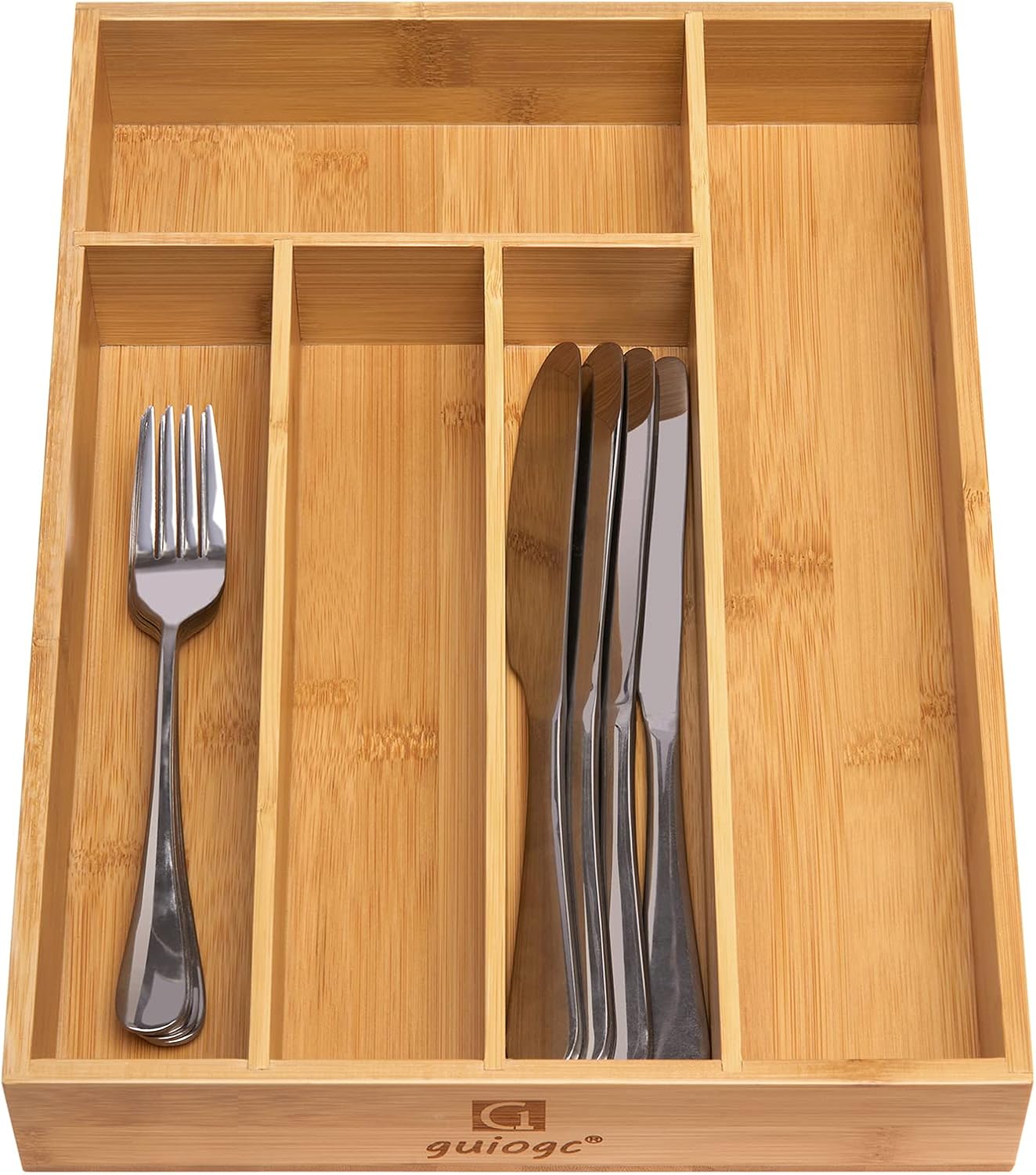 Bamboo Silverware Drawer Organizer, Kitchen Small Silverware Organizer, Utensil Tray Holder, Cutlery Tray for Spoons, Forks, Knives, Suitable for a family of 2-4