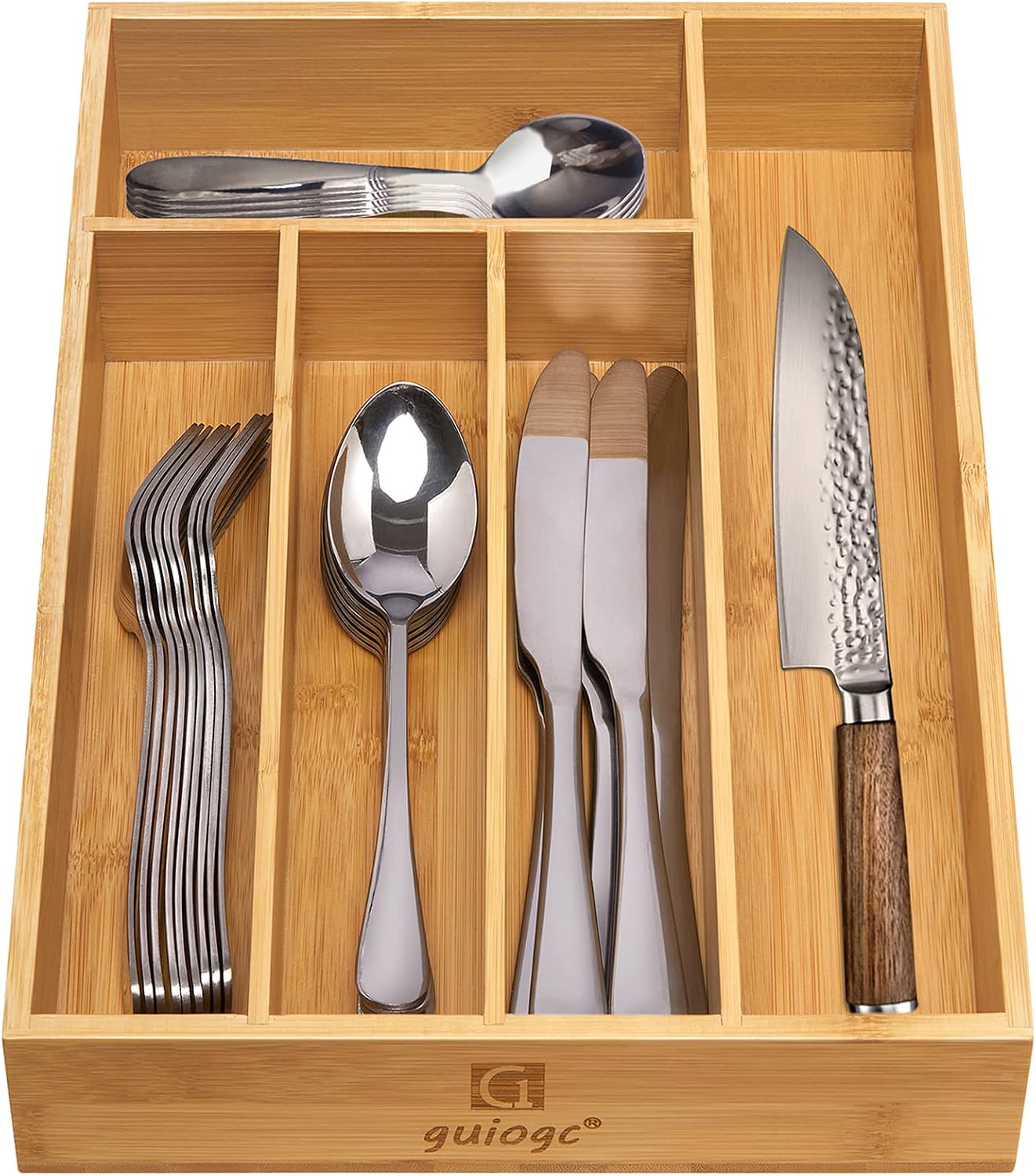 Bamboo Silverware Drawer Organizer, Kitchen Small Silverware Organizer, Utensil Tray Holder, Cutlery Tray for Spoons, Forks, Knives, Suitable for a family of 2-4