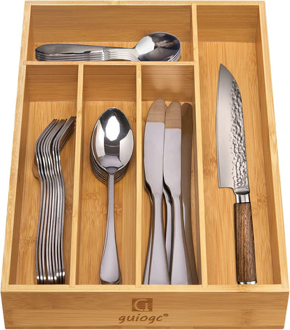 Bamboo Silverware Drawer Organizer, Kitchen Small Silverware Organizer, Utensil Tray Holder, Cutlery Tray for Spoons, Forks, Knives, Suitable for a family of 2-4