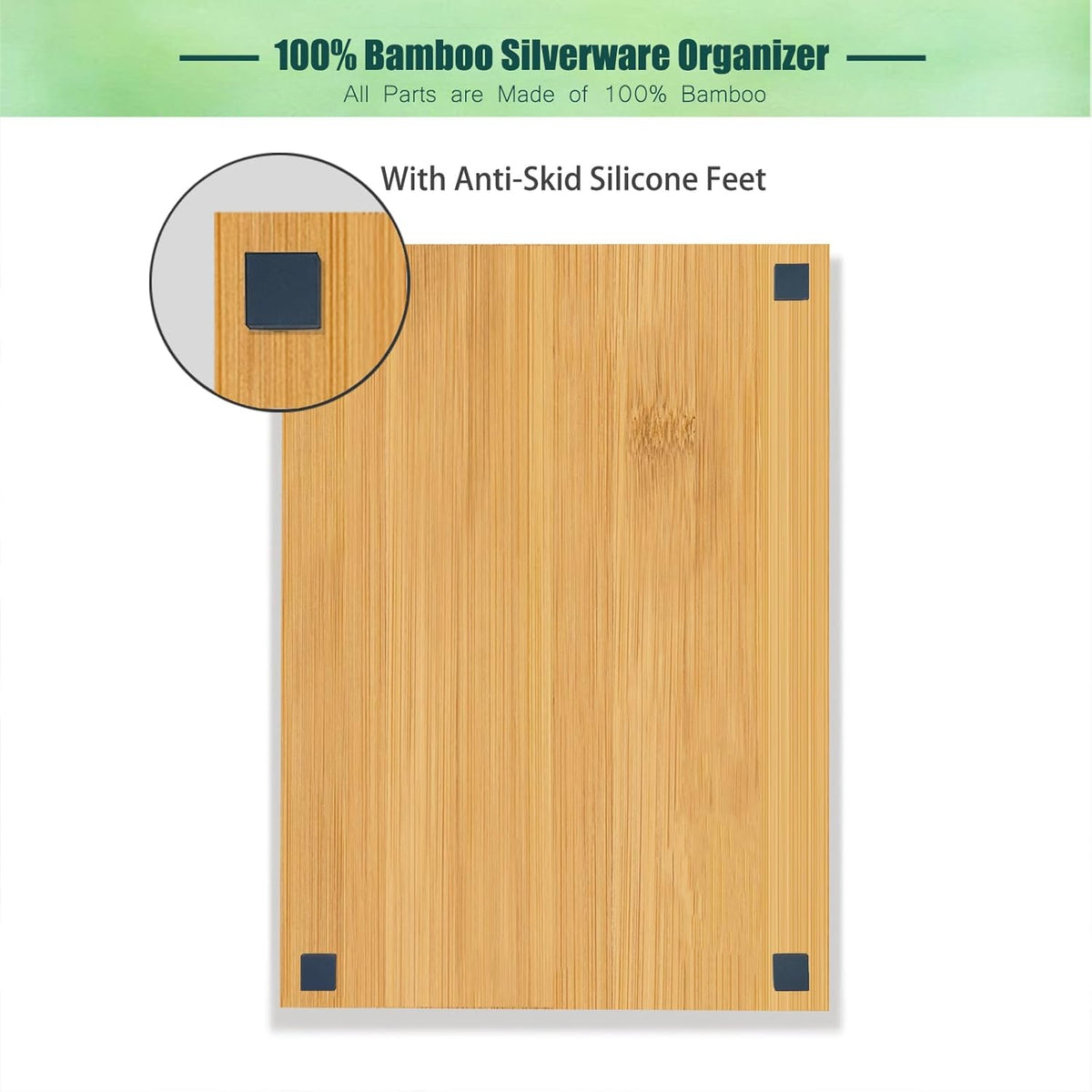 Bamboo Silverware Drawer Organizer, Kitchen Small Silverware Organizer, Utensil Tray Holder, Cutlery Tray for Spoons, Forks, Knives, Suitable for a family of 2-4