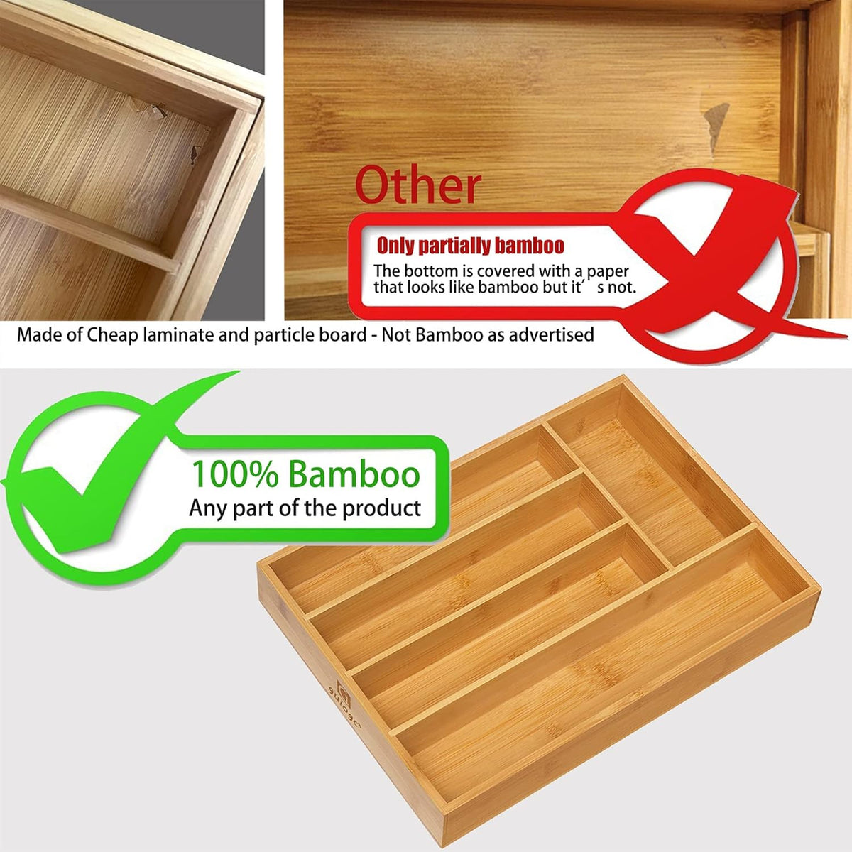 Bamboo Silverware Drawer Organizer, Kitchen Small Silverware Organizer, Utensil Tray Holder, Cutlery Tray for Spoons, Forks, Knives, Suitable for a family of 2-4