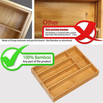 Bamboo Silverware Drawer Organizer, Kitchen Small Silverware Organizer, Utensil Tray Holder, Cutlery Tray for Spoons, Forks, Knives, Suitable for a family of 2-4