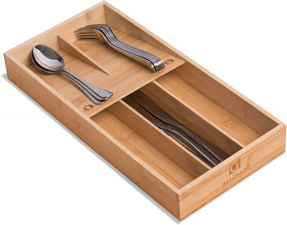 Bamboo Silverware Drawer Organizer, Kitchen Small Silverware Organizer, Utensil Tray Holder, Cutlery Tray for Spoons, Forks, Knives, Suitable for a family of 2-4