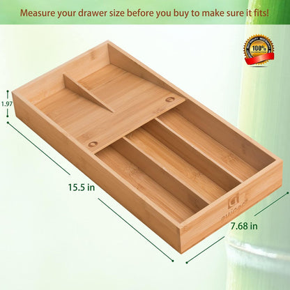 Bamboo Silverware Drawer Organizer, Kitchen Small Silverware Organizer, Utensil Tray Holder, Cutlery Tray for Spoons, Forks, Knives, Suitable for a family of 2-4