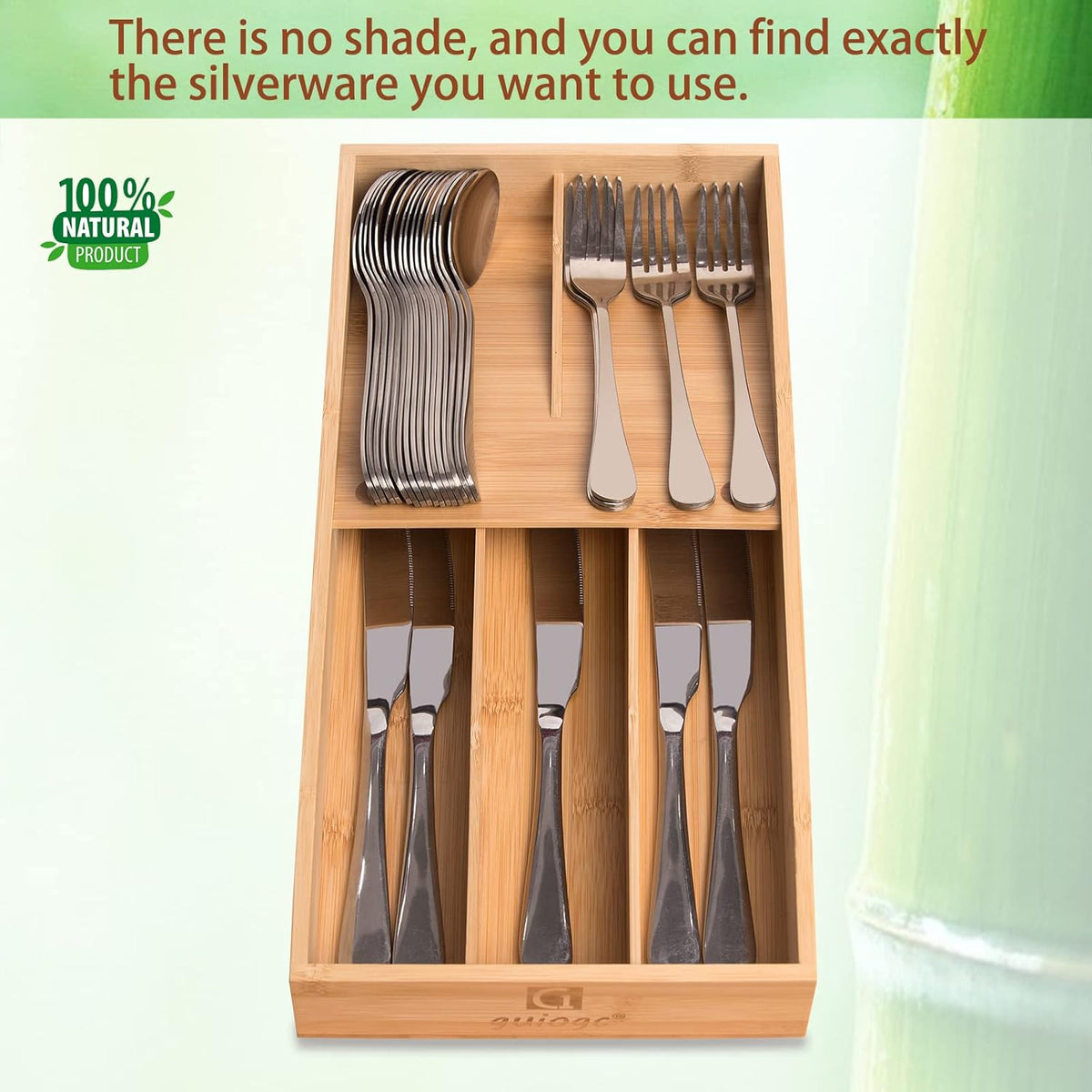 Bamboo Silverware Drawer Organizer, Kitchen Small Silverware Organizer, Utensil Tray Holder, Cutlery Tray for Spoons, Forks, Knives, Suitable for a family of 2-4