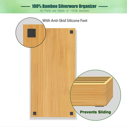 Bamboo Silverware Drawer Organizer, Kitchen Small Silverware Organizer, Utensil Tray Holder, Cutlery Tray for Spoons, Forks, Knives, Suitable for a family of 2-4
