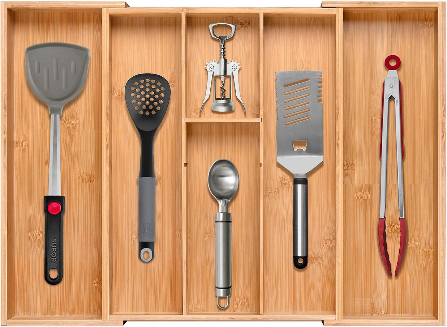 Bamboo Silverware Drawer Organizer, Kitchen Small Silverware Organizer, Utensil Tray Holder, Cutlery Tray for Spoons, Forks, Knives, Suitable for a family of 2-4