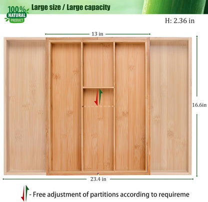 Bamboo Silverware Drawer Organizer, Kitchen Small Silverware Organizer, Utensil Tray Holder, Cutlery Tray for Spoons, Forks, Knives, Suitable for a family of 2-4