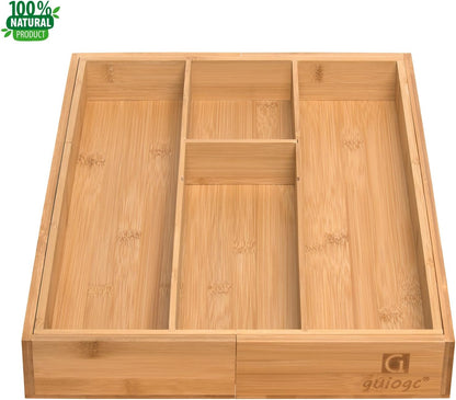 Bamboo Silverware Drawer Organizer, Kitchen Small Silverware Organizer, Utensil Tray Holder, Cutlery Tray for Spoons, Forks, Knives, Suitable for a family of 2-4