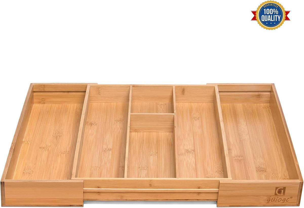 Bamboo Silverware Drawer Organizer, Kitchen Small Silverware Organizer, Utensil Tray Holder, Cutlery Tray for Spoons, Forks, Knives, Suitable for a family of 2-4