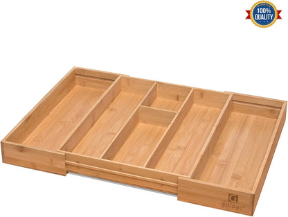 Bamboo Silverware Drawer Organizer, Kitchen Small Silverware Organizer, Utensil Tray Holder, Cutlery Tray for Spoons, Forks, Knives, Suitable for a family of 2-4
