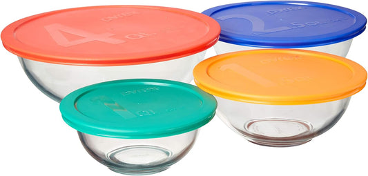 Smart Essentials Glass Bowls with Plastic Lids, 8-Piece Set