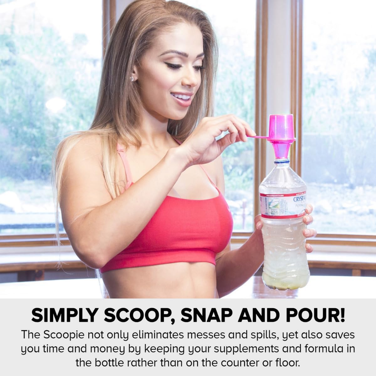 15cc Measuring Scoop with Attached Funnel (1 Tablespoon / 15mL) - No-Spill Powder Dispenser Spoon for Protein, Coffee, and Supplements, Pink 1-Pack