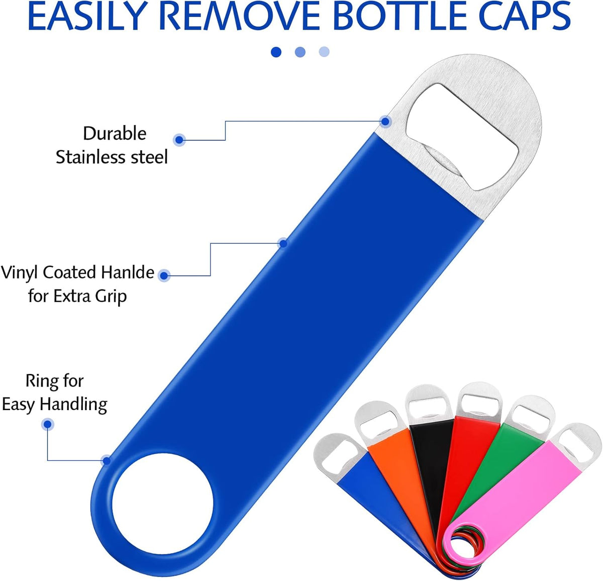24 Pack Stainless Steel Flat Bottle Opener Bulk, Multicolor