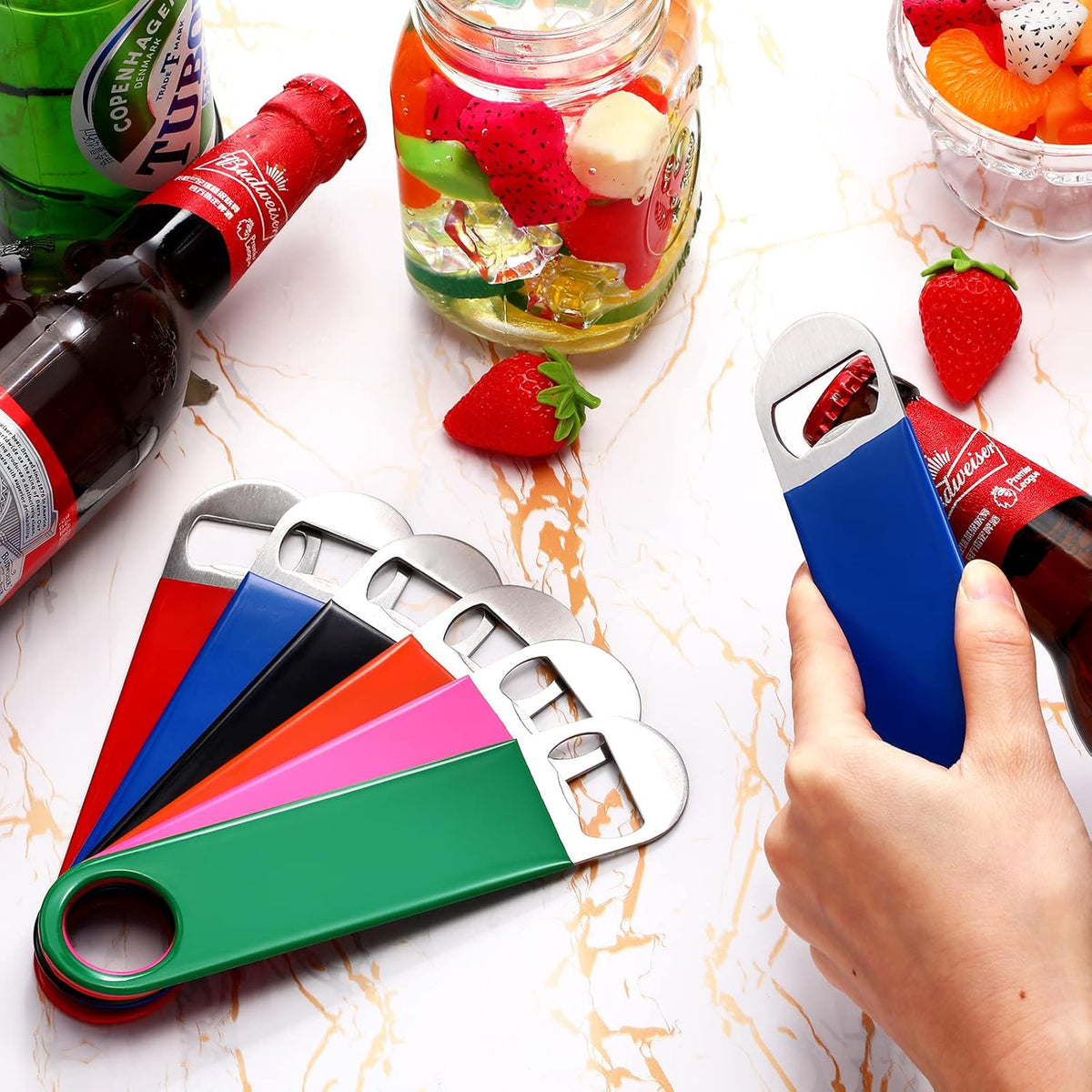 24 Pack Stainless Steel Flat Bottle Opener Bulk, Multicolor