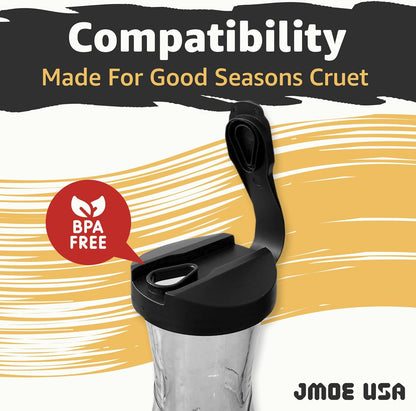 Jmoe USA Replacement Lids For Good Seasons Salad Dressing Cruet Glasses | Food-Grade Plastic | Tight Fit & Closeable Cap | 2-Pack