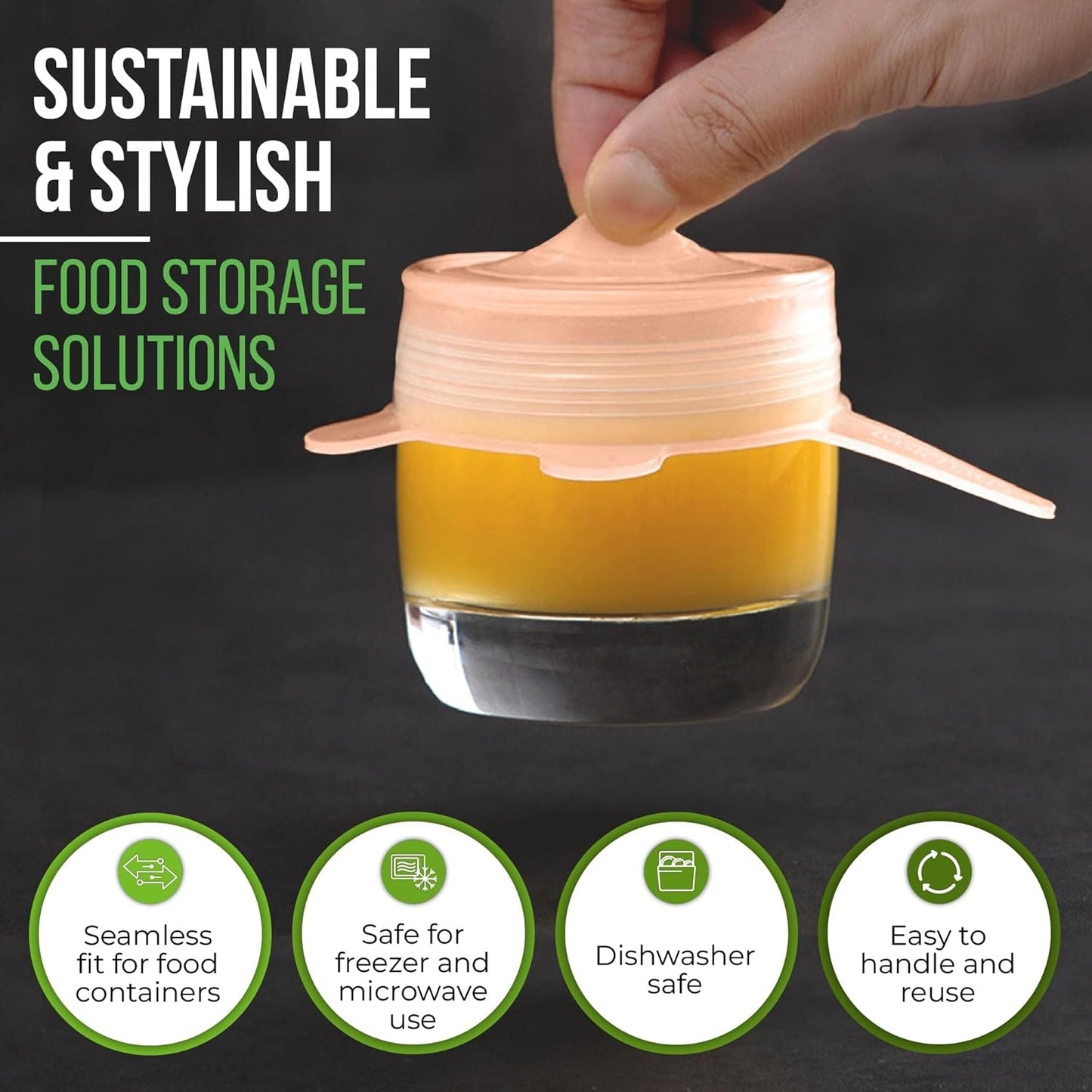 Reusable Silicone Stretch Lids for Food Storage in Fridge - Elastic Heat-Resistant Bowl Covers, Cups, Cans, Jars - Universal Food Grade Lid for Round and Rectangle Containers - Dishwasher Safe -7 Pack